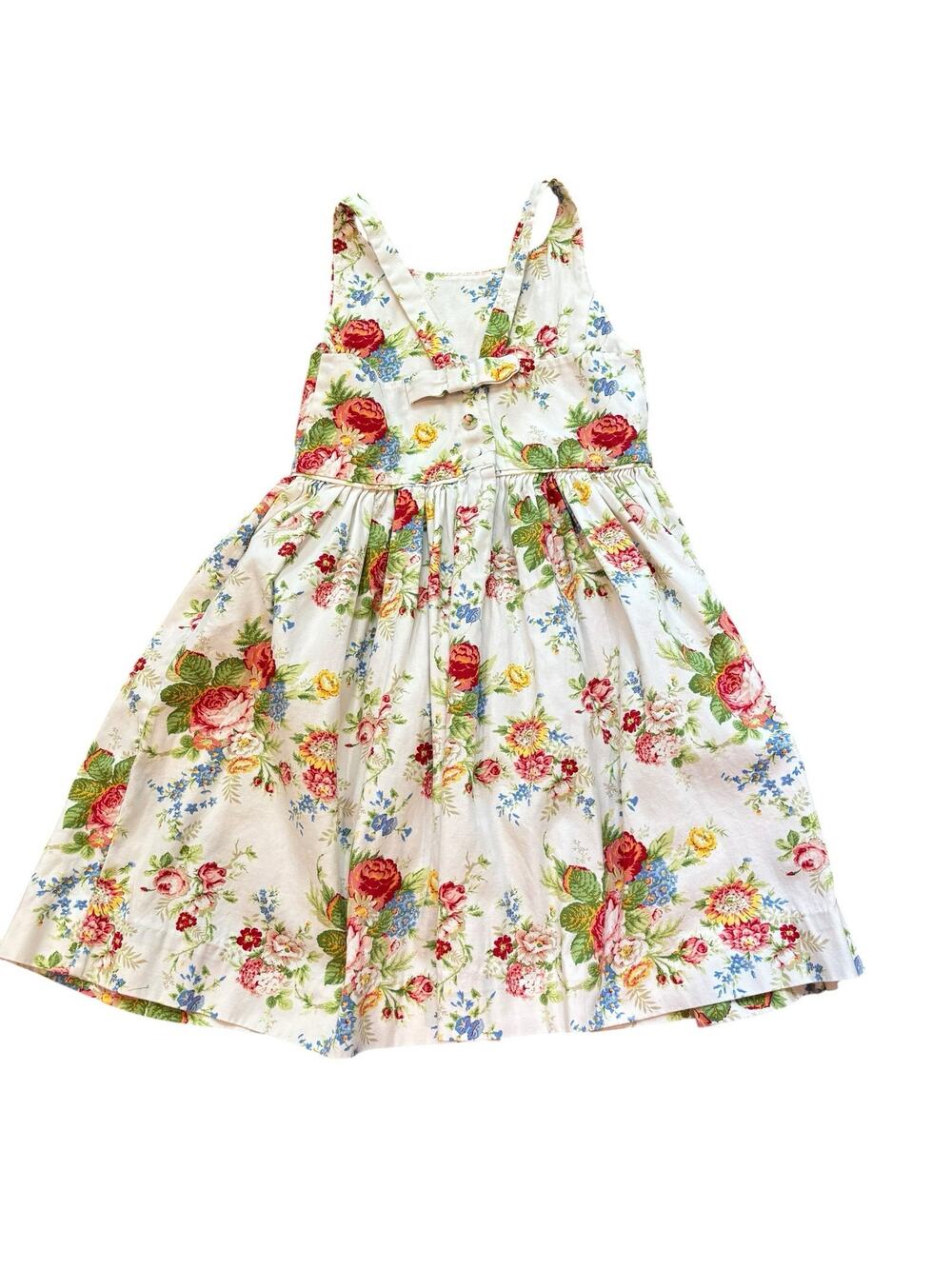 Polo Ralph Lauren Cream Floral Cotton Twill Pleated Sundress 6X Covered Buttons
